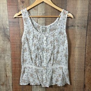 Lucky Brand Floral Medium Boho Peplum Tank Top Cottagecore Sleeveless Girly